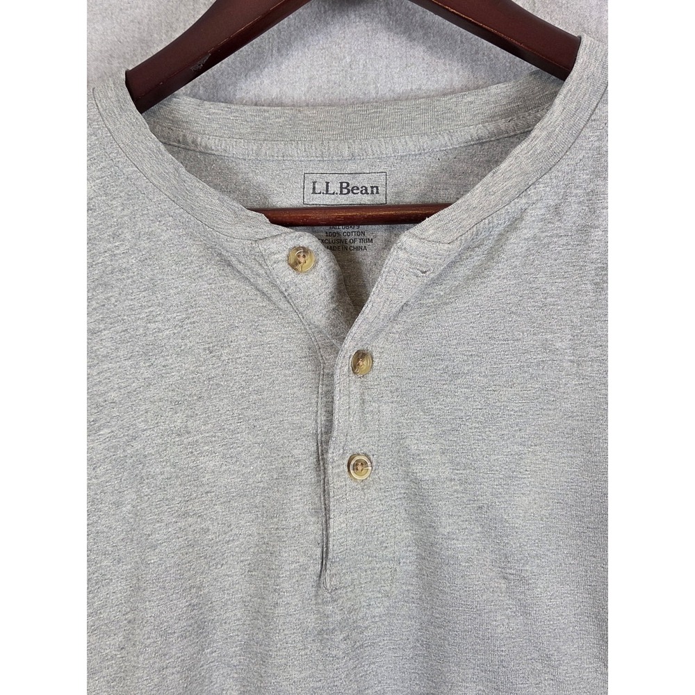 LL Bean 3 Button Henley Shirt Mens 2XL TALL Heather Gray Long Sleeve Outdoor